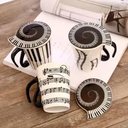 Mugs 200-300Ml Creative Ceramic Music Mug Mark Coffee Cup Keyboard Note Couple Set With Cover