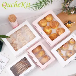 Present Wrap 10st Bakningslådor och förpackning av äggula Crisp Candy Cookie Cake Box med Clear Window Cupcake Box Birthday Party Favor Decor 230410