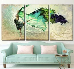 Målningar väggkonst affischer modular ram hd tryckta bilder 3 stycken heminredning grön ballerina flicka fjäril dans canvas5597137