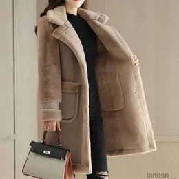 Fodera in pile Cappotto in lana d'agnello imitazione Cappotto da donna di media lunghezza 2023 Inverno Sciolto imitazione pelle scamosciata Pelliccia smerigliata Un pezzo