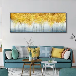 Abstract Oil Painting on Canvas Posters and Prints Wall Art Painting Golden Money Trees Pictures for Living Room Decor No Frame