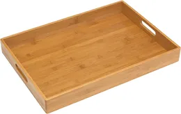 Rectangular Bamboo Wooden Serving Tray Kung Fu Tea Cup Cutlery Tray Solid Bamboo Tray With Handle Hotel Dinner Plate Tray