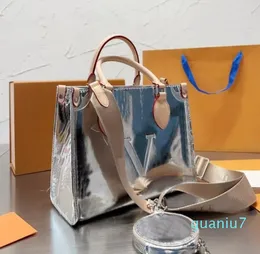 Silberne Einkaufstaschen, 2-teilige Umhängetasche, Luxus-Desginer-Tasche für unterwegs, mit Pancake-Geldbörse, trendige Mode-Umhängetasche für Damen