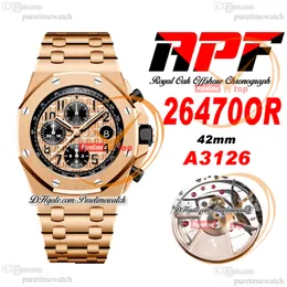 APF 42mm 26470OR A4404 Automatyczne chronograf męskie Watch Rose Gold Champagne Black Tekstrukowane Bransoletka ze stali nierdzewnej Super Edition ReliOJ Hombre Puretime A1