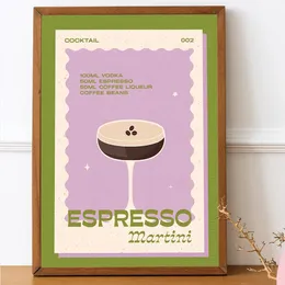 Målningar nordisk affisch retro cocktail espresso martini canvas målning vintage konsttryck minimalism modern bild kök vägg hem deco 231110