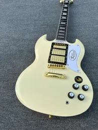 Guitarra elétrica personalizada, guitarra elétrica SG, branco leitoso, brilhante, acessórios dourados, entrega rápida