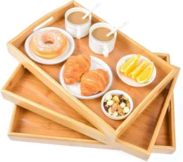 Bambus serwujący taca z uchwytami przenośna taca na łóżko na śniadanie obiadowy tac na restauracje do salonu