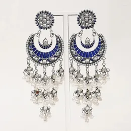 Серьги-гвоздики в богемном стиле, длинные Jhumka Jhumki, модные белые кристаллы с геометрической жемчужной кисточкой для женщин, свадебная вечеринка