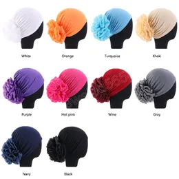 Women Big Flower Hijab Turban Muslim India Hat Cap Thin Head Scarf Bonnet Ready to Wear Solid Color Islamic Headwrap Chemo Cap