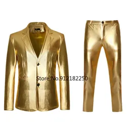 Ternos masculinos Blazers Masculino Brilhante Ouro 2 Peças Ternos BlazerPants Terno Masculino Moda Festa DJ Club Vestido Tuxedo Terno Homens Stage Cantor Roupas 231110