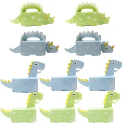 Green Blue Dinosaur Cookie Boxes Carton Dinosaur Candy Box Boy's Happy Birthday Party Decorations Paper Packaging Boxes