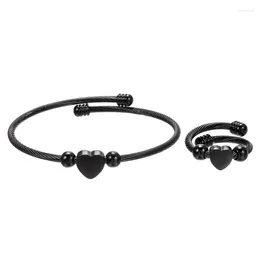 Halsband örhängen set 5st/ mycket litet hjärta slips anslutna koppar pärlor rostfritt stål charm manschettändformer justerbar armband ring kvinna