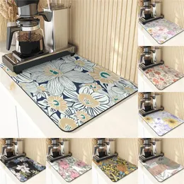 Tapetes de mesa estilo planta, tapete de secado absorbente para cocina, mantel individual, decoración de habitación, portavasos, posavasos con patrón de flores, tazas de café
