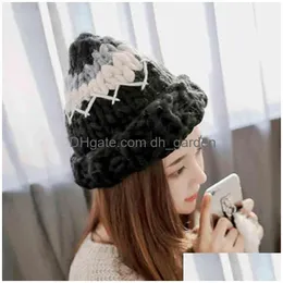 Beanie/Skull Caps Winter Hats Handmade Twist Thick Warm Coarse Lines Hat Womens Knitted Cap Gift Fast Delivery Line Drop Del Dhgarden Dhvdw