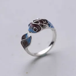 حلقات الفرقة عتيقة Lucky Koi Fish Cyprinoid Open Ring for Women Fashion Silver Colper Copper Metal Rings Party Gifts P230411