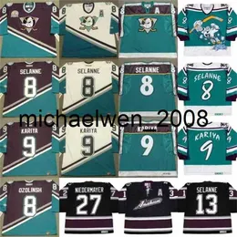 Weng Mighty 8 Sandis Ozolinsh 13 Teemu Selanne 9 Paul Kapiya 27 Scott Niedermayer 31 Guy Hebert Custom Hockey Jerseys S-5xl