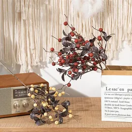 장식용 꽃 녹색 식물 빈티지 콩 지점 베리 인공 웨딩 파티 홈 가을 테이블 화병 장식 크리스마스 포지티브 소품
