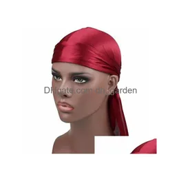 Beanie/Kafatası Kapakları Yeni Moda Erkekler Satin Durags Bandana Türban Peruklar Erkekler İpeksi Durag Meapwear Head Bandı Korsan Şapka Saç Erişim Dhgarden Dhswo