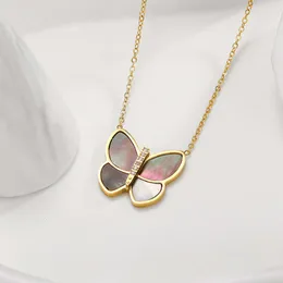 Fanjia Natural Lime Fritillaria Butterfly Necklace Titanium Steel Versatile Temperament Style High Sense Neck Chain Pendant Jewelry