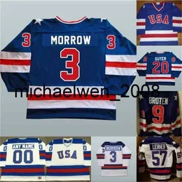 Weng 1980 Miracle On Ice Hockey Jerseys Mens 3 Ken Morrow 16 Mark Pavelich 20 Bob Suter Equipe EUA Hóquei Jersey Azul Branco