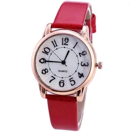 Wristwatches Fashion Women'S Watches Simple Round Dial Digital Quartz Wristwatch For Women Frosted Leather Strap Watch Reloj Para Mujer