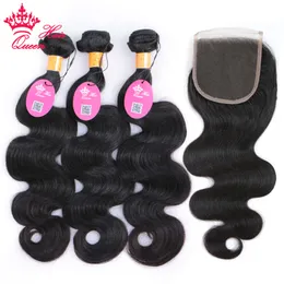 Indian Virgin Human Hail Haff com fechamento 4pcs Lot Hair Pacotes com fechos de renda 100% onda corporal indiana não processada com encerramento da loja oficial de cabelo queen