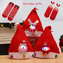 Party Hats Led Lights Christmas and Cartoon Socks Buy A Hat Give way Pair of Gifts Decorations 230411