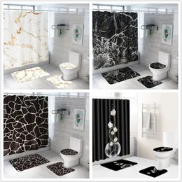 Criativo impressão de mármore banheiro à prova dwaterproof água cortina chuveiro pedestal tapete tampa toalete conjunto banho cortina conjunto t200102244u