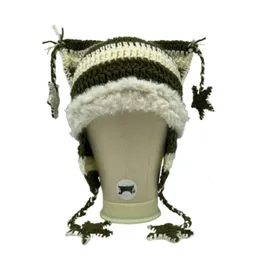 BeanieSkull Caps Girl Cartoon Cat Ear Knit Beanie Hat Y2K-style Party Hat Po Props Girl Cute Slouchy Crocheted Hat Drop 231110