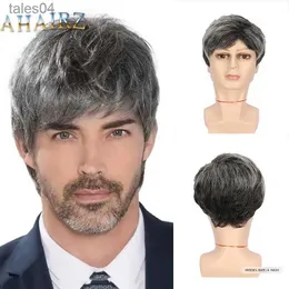 Men's Children's Wigs Short Mixed Gray Synthetic Hair Wigs Natural Pixie Cut Toupee Straight Wave Heat Resistant Fiber For Male Men Cosplay Daily Wigs YQ231111