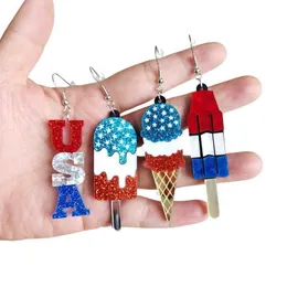Dangle Chandelier Fourth Of July American Independence Day Earrings Bohemian Ice Cream Key Alphabet Patriotism Acrylic Earrings Holiday Jewelry Z0411