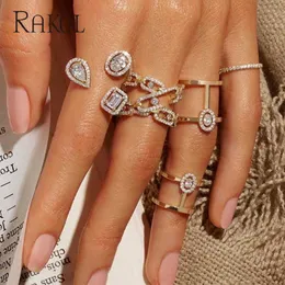 Band Rings RAKOL Luxury Geometric Cubic Zirconia Open Adjustable Rings for Women Fashion Jewelry Anniversary Gift Party Dress cessories P230411