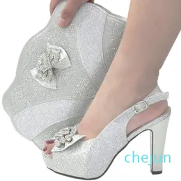 Dress Shoes Beautiful Silver Italian With Matching Bags African Women And Set For Prom Party Summer Sanda
