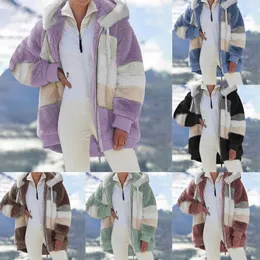 Cappotto invernale da donna in piumino da donna con cappuccio Top sciolto a maniche lunghe in peluche con cerniera Capispalla in pelliccia sintetica S-5XL Parka