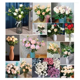 Fiori decorativi Bouquet di rose artificiali 55/63 cm 3/5 testa finta seta vintage per soggiorno decorazione domestica di nozze