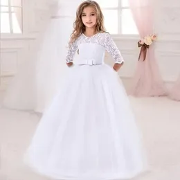 Flickans klänningar Elegant White Bridesmaid Girl Party Wedding Lace Dress Kids Dresses For Girls Children Costumes Princess Vestidos 6 10 12 år 231110