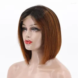 Holy Belle Pre Stucked Full Lace Human Hair Peruki Ombre Short Bob Wig Brazilian Remy 130-180% Gęstość 1BT30 Kolor