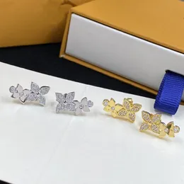 2023 Nya kvinnor Fashion Studs smycken guld/silver dubbla blommaörhängen prinsessa söt diamant ins populära stud bröllop blommor örhänge gåva
