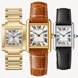 luksusowe zegarki na zbiorniki męskie designer dla kobiet mężczyzn skórzane zegarek na rękę kwarcowy ruch kwadratowy Rose Gold Ladies Watchessyvv6#