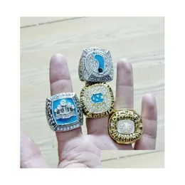 4Pcs 1982 2005 2009 North Carolina Tar Heels Championship Ring With Wooden Display Box Case Men Fan Gift Wholesale Drop Delivery Dhbm7