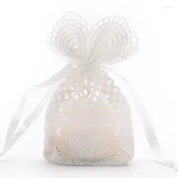 Present Wrap White Color Round Bottom Tyg Tavring Wave Spetsväska för DIY Sundries Craft Pouch Candy Wedding Party Decor