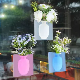 Wazony 1PCS Wazon silikonowy Mini samoprzylepna lodówka na ścianie drzwi silikonowe wazon dekoracyjny naklejka
