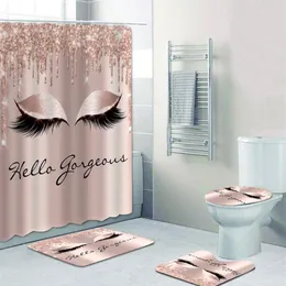 Feminino rosa ouro cílios maquiagem cortina de chuveiro banho conjunto faísca rosa gotejamento cortina do banheiro olho chicote salão beleza decoração casa 2278f