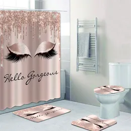 Girly Rose Gold Wimpern Make-up Duschvorhang Bad Vorhang Set Spark Rose Drip Badezimmer Vorhang Wimpern Schönheit Salon Home Decor 2278f