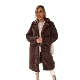 Womens Wool Blends 1pc Kvinnor tjock lång kappajacka Flanell Akryl Fiber Overcoat Plush Lapel Thermal Elegant Solid Color Outdoor Winter 231110