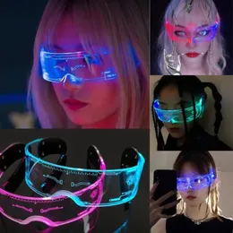 Sunglasses LED Luminous Sunglasses Vintage Punk Goggles Men Women Fashion Party Christmas Colorful Light Up Glasses Shades UV400 230411