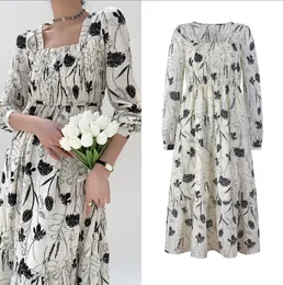 322 2023 Runway Dress Spring Summer Dress Brand Same Style Empire Squared Neck Long Sleeve White Polyester Womens Dress Fashion yl
