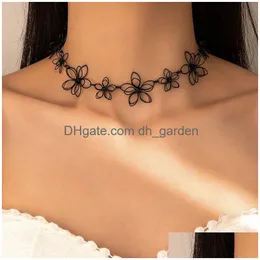 Chokers Ins Trendy Black Flowers Chain Choker Neckalce For Women Hollow Geometry Adjustable Party Jewelry Gift Collar Drop D Dhgarden Dhc9H