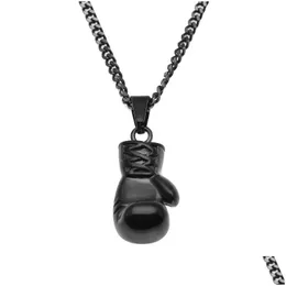 Pendant Necklaces Mens Hip Hop Necklace Jewelry Stainless Steel Black Boxing Gloves With Mx60Cm Gold Cuban Chain Drop Deliver Dhgarden Otnie