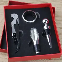 4 pz/set Set Apribottiglie Vino Confezione Regalo Vino Quattro pezzi In Acciaio Inox Tappo Vuoto Scatola per Versare il Vino Cavatappi Accessori Bar